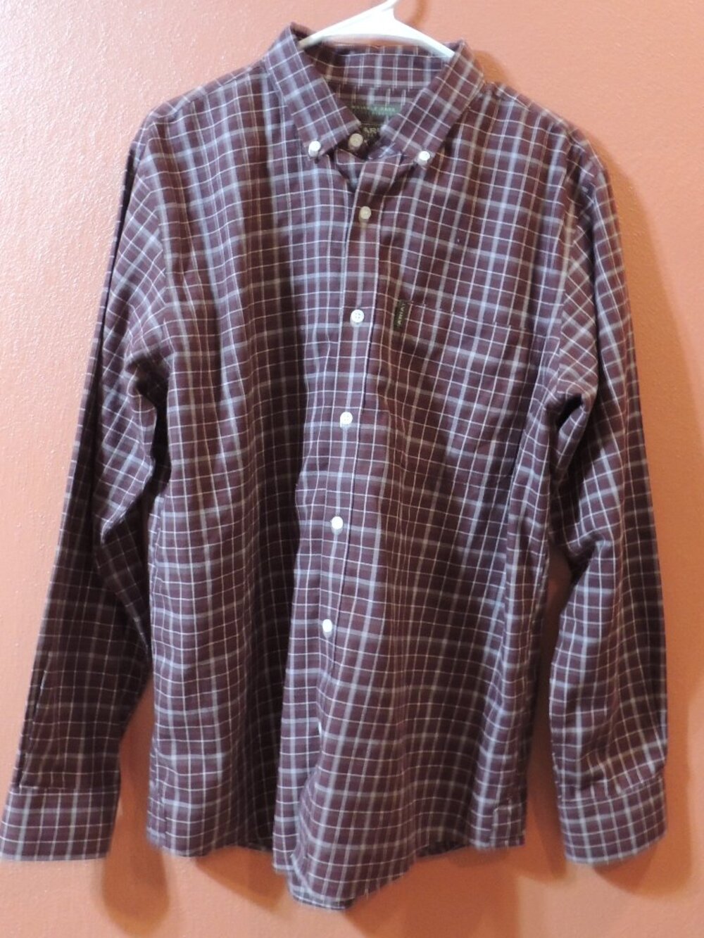 Ariat Flannel Shirt Men Medium Red White Pocket Farm Rancher Button Down Shirt